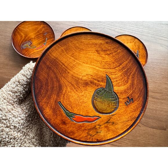 [Like New] Vintage Japanese Small Wooden Plates, hand-carved urushi finish 5 pcs - Picture 8 of 16